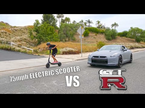 NISSAN GTR VS WORLDS FASTEST ELECTRIC SCOOTER 75MPH!! RION Scooter